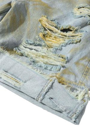 Concert Outfit Distressed Tie-Dye Denim Shorts