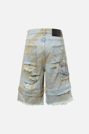 Concert Outfit Distressed Tie-Dye Denim Shorts