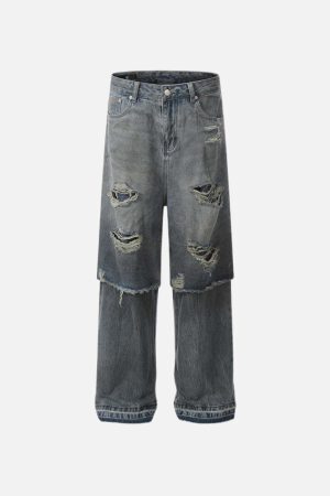 Concert Outfit Distressed Two Layer Baggy Jeans
