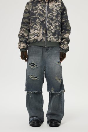 Concert Outfit Distressed Two Layer Baggy Jeans