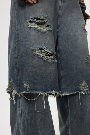 Concert Outfit Distressed Two Layer Baggy Jeans