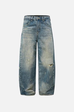 Concert Outfit Distressed Washed Barrel Jeans
