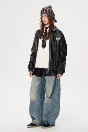 Concert Outfit Distressed Washed Barrel Jeans