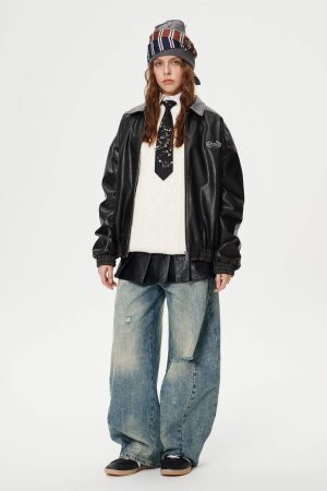 Concert Outfit Distressed Washed Barrel Jeans