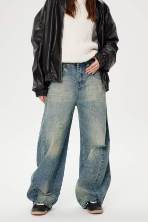 Concert Outfit Distressed Washed Barrel Jeans
