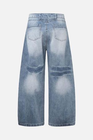 Concert Outfit Distressed Washed Deconstructed Barrel Jeans