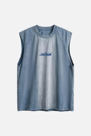 Concert Outfit Distressed Washed Embroidered Gradient Vest