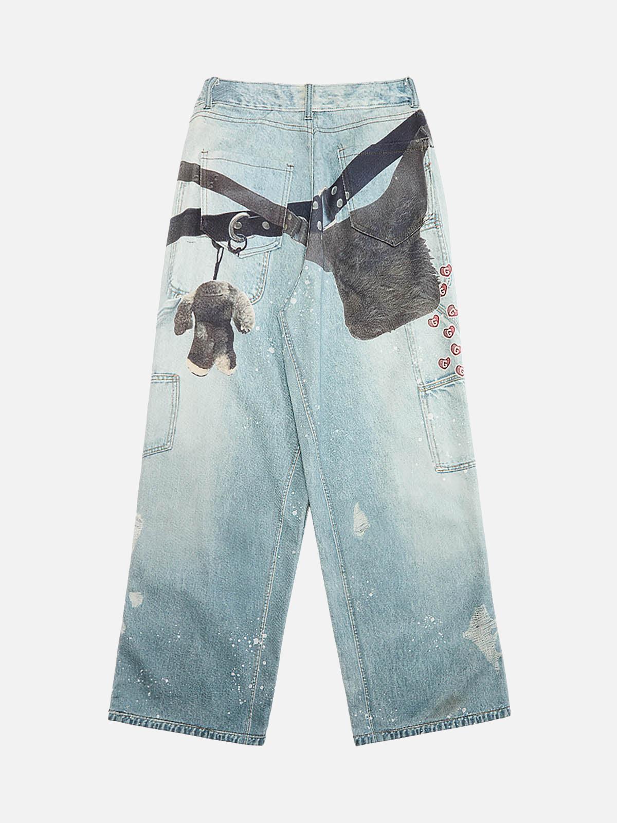 Concert Outfit Distressed Washed Ink-Splashed Chain Print Baggy Jeans Concert Outfit Distressed Washed Ink-Splashed Chain Print Baggy Jeans