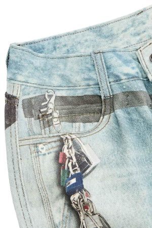 Concert Outfit Distressed Washed Ink-Splashed Chain Print Baggy Jeans