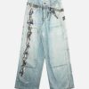 Concert Outfit Distressed Washed Ink-Splashed Chain Print Baggy Jeans