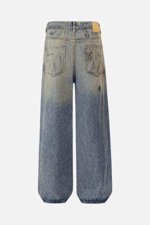 Concert Outfit Distressed Washed Ink Splashed Straight Jeans