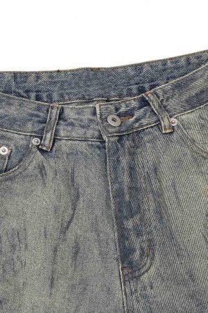 Concert Outfit Distressed Washed Ink Splashed Straight Jeans