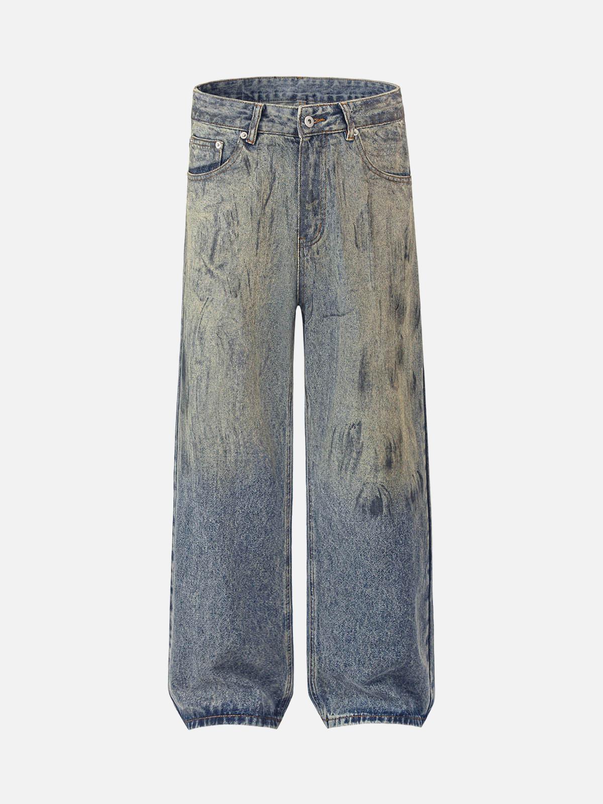 Concert Outfit Distressed Washed Ink Splashed Straight Jeans Concert Outfit Distressed Washed Ink Splashed Straight Jeans
