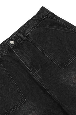 Concert Outfit Distressed Washed Multi-Pocket Cargo Jeans