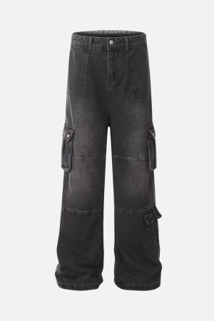 Concert Outfit Distressed Washed Multi-Pocket Cargo Jeans