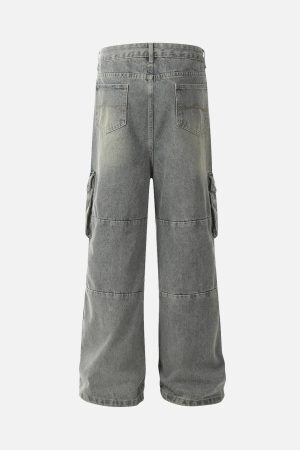 Concert Outfit Distressed Washed Multi-Pocket Cargo Jeans