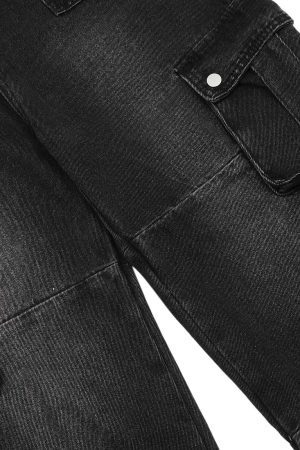 Concert Outfit Distressed Washed Multi-Pocket Cargo Jeans