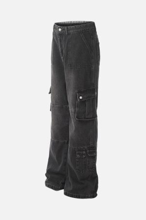 Concert Outfit Distressed Washed Multi-Pocket Cargo Jeans