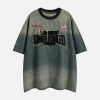 Concert Outfit Distressed Washed Patchwork Gradient Denim T-Shirt
