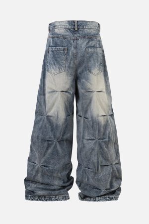 Concert Outfit Distressed Washed Pleated Jeans