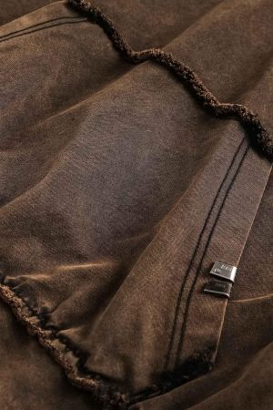 Concert Outfit Distressed Washed Rivet Hooded Denim Sweatshirt