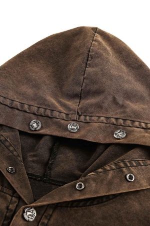 Concert Outfit Distressed Washed Rivet Hooded Denim Sweatshirt