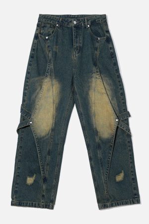 Concert Outfit Distressed Washed Stitching Jeans
