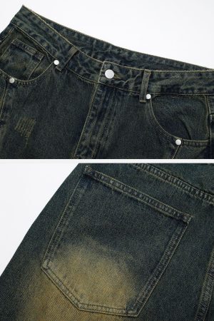 Concert Outfit Distressed Washed Stitching Jeans
