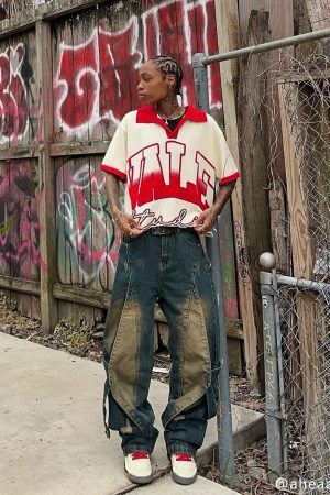 Concert Outfit Distressed Washed Stitching Jeans