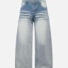 Concert Outfit Distressed Washed Whisker Pleated Barrel Jeans