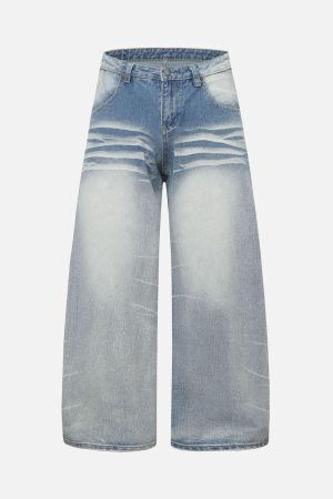 Concert Outfit Distressed Washed Whisker Pleated Barrel Jeans