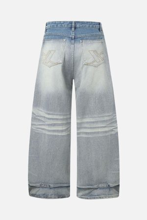 Concert Outfit Distressed Washed Whisker Pleated Barrel Jeans