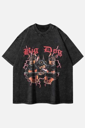 Concert Outfit Doberman Pinscher Print Washed Out T-Shirt