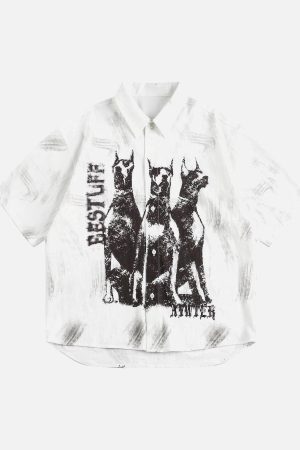 Concert Outfit Doberman Print Short Sleeve Shirt