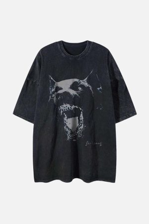 Concert Outfit Doberman Print Washed T-Shirt