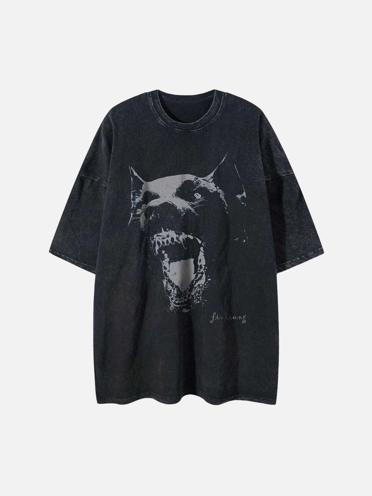 Concert Outfit Doberman Print Washed T-Shirt Concert Outfit Doberman Print Washed T-Shirt