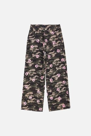 Concert Outfit Dog Paw Print Camouflage Pants