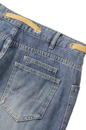 Concert Outfit Drawstring Denim Patch Washed Jeans