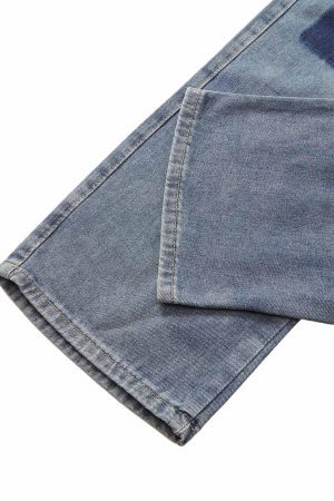 Concert Outfit Drawstring Denim Patch Washed Jeans