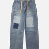 Concert Outfit Drawstring Denim Patch Washed Jeans