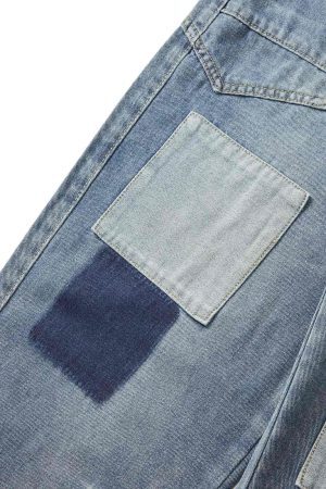 Concert Outfit Drawstring Denim Patch Washed Jeans