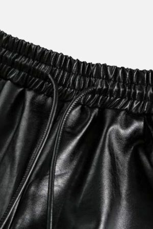 Concert Outfit Drawstring Faux Leather Shorts