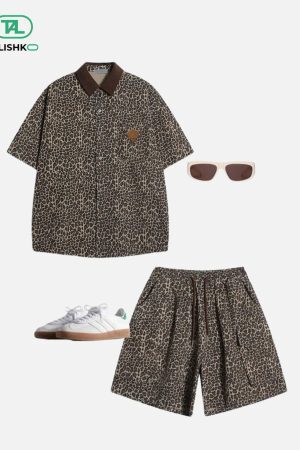 Concert Outfit Drawstring Leopard Print Shorts