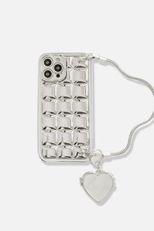 Concert Outfit Electroplate Block Heart Chain Mobile Phone Case