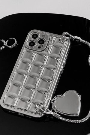 Concert Outfit Electroplate Block Heart Chain Mobile Phone Case