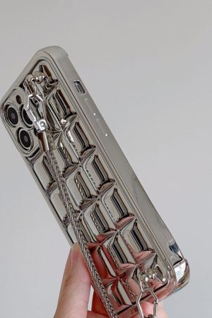 Concert Outfit Electroplate Block Heart Chain Mobile Phone Case