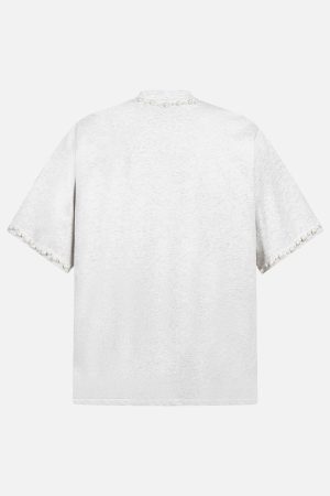 Concert Outfit Elegant Pearl-Embellished Oversized T-Shirt