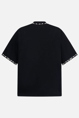 Concert Outfit Elegant Pearl-Embellished Oversized T-Shirt