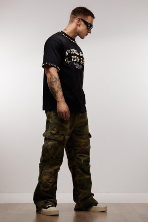 Concert Outfit Elegant Pearl-Embellished Oversized T-Shirt