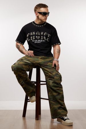 Concert Outfit Elegant Pearl-Embellished Oversized T-Shirt